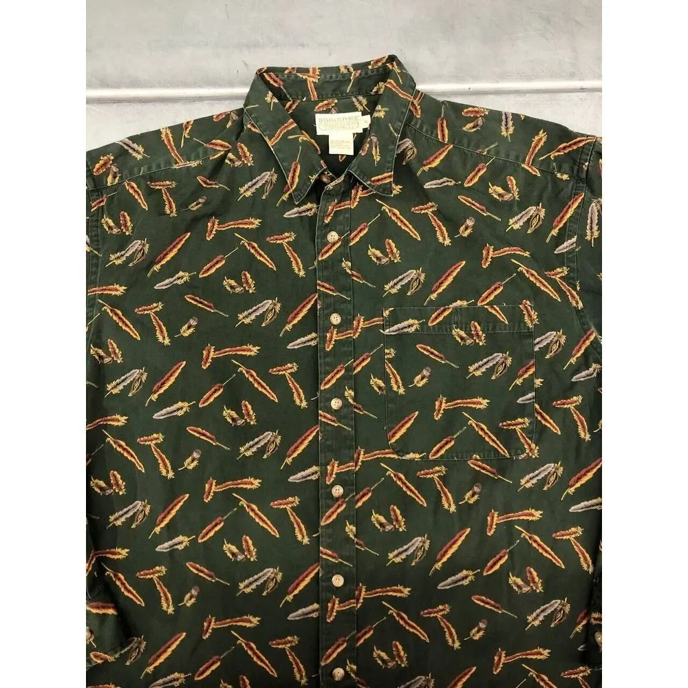 Vintage Banana Republic Safari Button Up Shirt‎ Mens XL Feather All Over Print